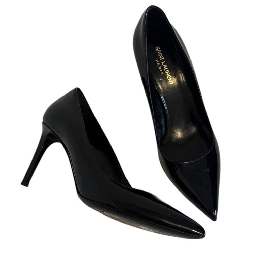 Saint Laurent Black Patent Leather Pointed Toe Heels Size 40 - Picture 9 of 12